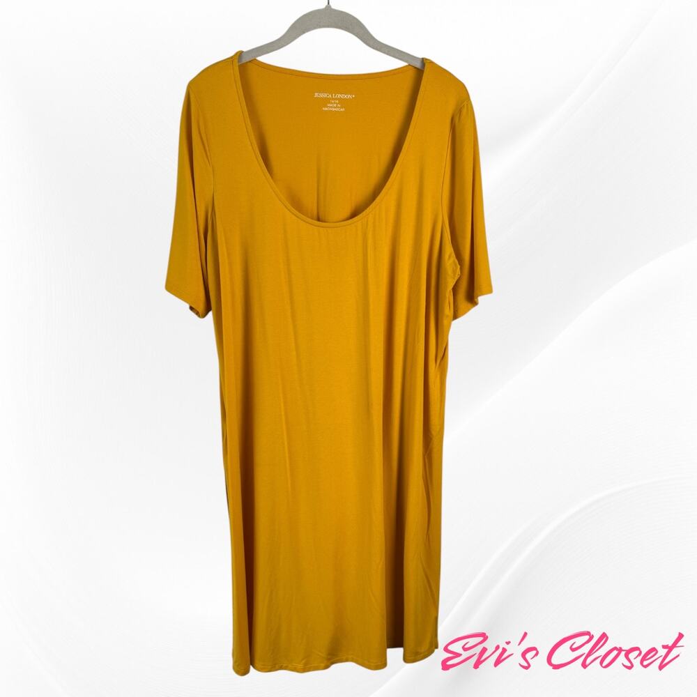 Jessica London Women's Stretch Knit Dress. Sz 14 16 Yello Relaxed A Line